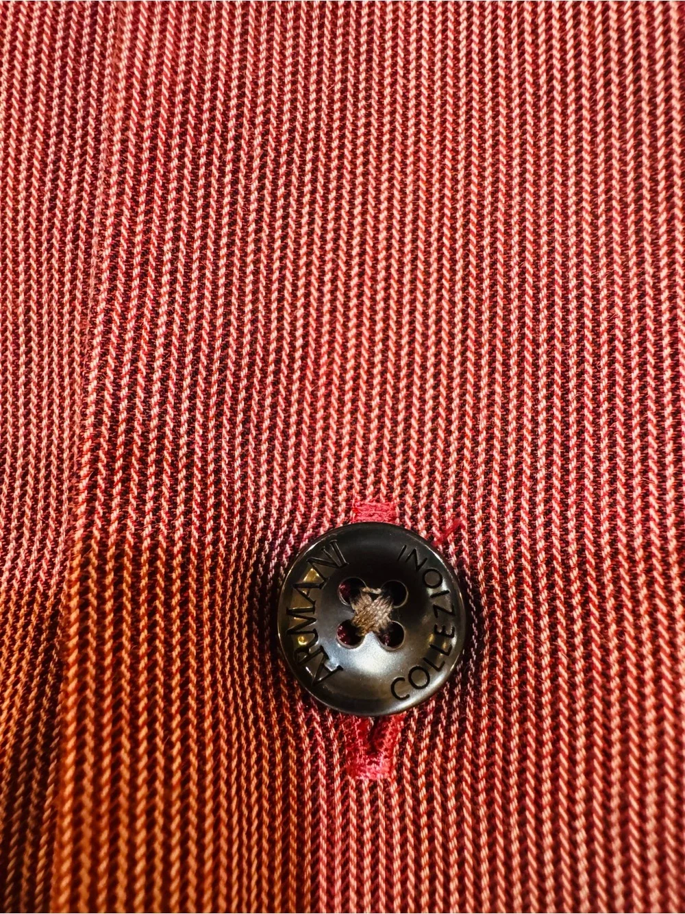 Armani Collezioni Men’s Red Micro Stripe Cotton Button Down Shirt Designer